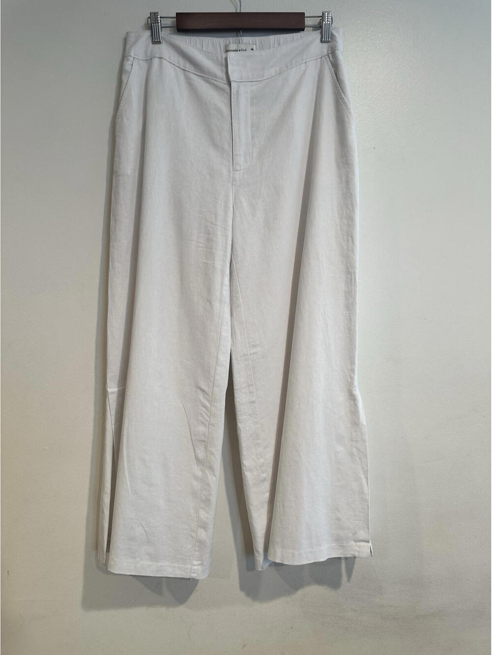 Abercrombie & Fitch Womens White Linen Wide Leg Dress Pants Slit Medium Pull On